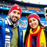 **Image Prompt:** A vibrant, modern stadium exterior on game day. Fans are wearing casual clothing with the team's colors subtly incorporated (scarves, jackets, hats) instead of just jerseys. Some are taking selfies with the stadium in the background, others are interacting with social media on their phones. Focus on capturing a stylish, everyday representation of fan support, emphasizing the "brand" aspect over purely sporting attire. *Keywords:* Fútbol, aficionado, estilo de vida, marca deportiva, España (or relevant local city).
