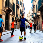Vibrant Street Soccer Scene in Barcelona**

"A group of young people, fully clothed in athletic wear, playing street soccer in the Gothic Quarter of Barcelona, Spain. The scene is energetic, with sunlight filtering through the narrow streets. Appropriate attire, safe for work, family-friendly, perfect anatomy, correct proportions, natural pose, well-formed hands, proper finger count, natural body proportions, high quality, professional photography."

**