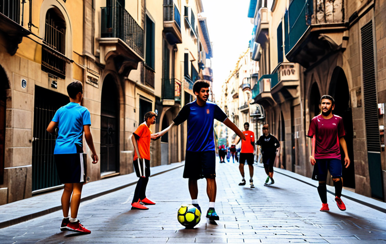 Vibrant Street Soccer Scene in Barcelona**

"A group of young people, fully clothed in athletic wear, playing street soccer in the Gothic Quarter of Barcelona, Spain. The scene is energetic, with sunlight filtering through the narrow streets. Appropriate attire, safe for work, family-friendly, perfect anatomy, correct proportions, natural pose, well-formed hands, proper finger count, natural body proportions, high quality, professional photography."

**