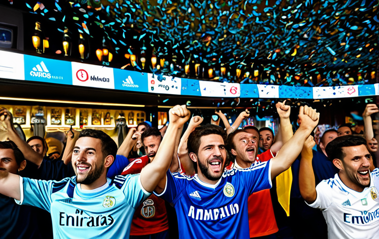 스포츠마케팅에서의 혁신 사례 - Fan Token Celebration**
"A vibrant scene in a bustling Madrid sports bar, late evening. Fans are c...