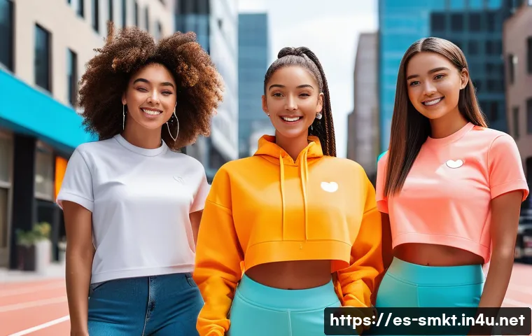 스포츠마케팅 실무 사례 연구 - A vibrant digital marketing scene featuring a diverse group of young adults engaging with sports con...