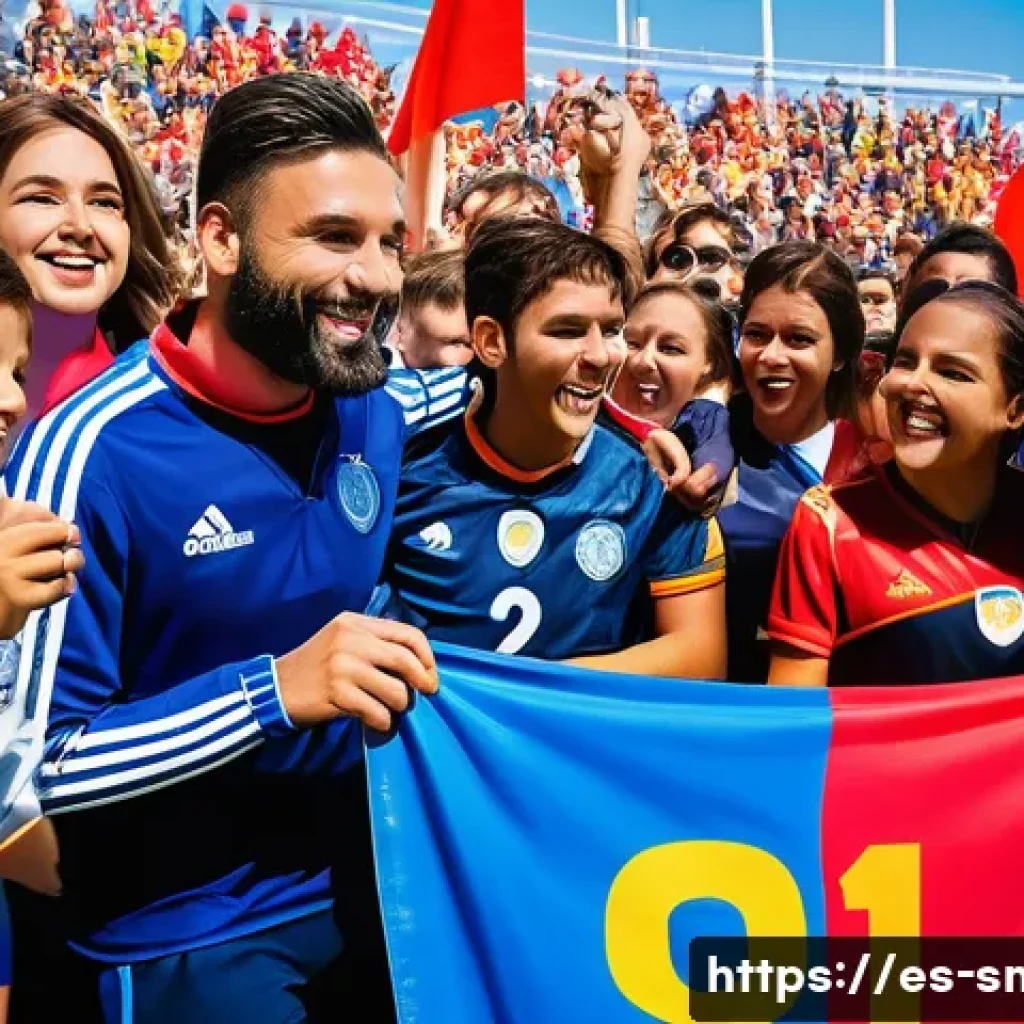 스포츠 구단의 팬 기반 확장 전략 - A vibrant sports club fan event scene in a Spanish urban setting, featuring diverse fans of all ages...