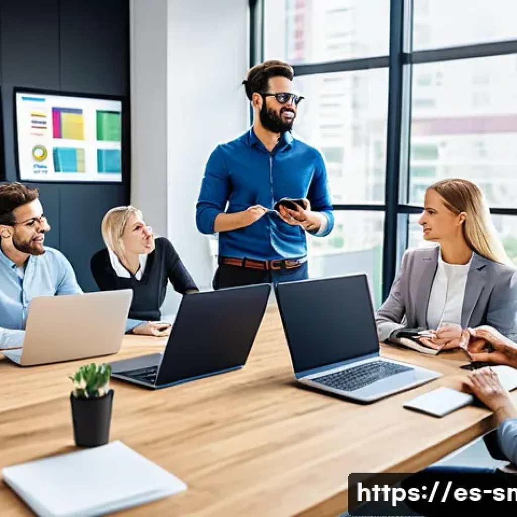 스포츠마케팅 업무 시간 관리 팁 - A professional sports marketing team in a modern office setting, focused on strategic planning with ...