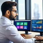 Home 20 스포츠마케팅 리더십 개발 방법 - A dynamic digital sports marketing leader in a modern office, analyzing data on multiple screens sho...