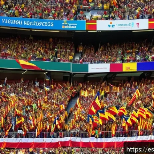 Home 30 스포츠 구단과 기업의 스폰서십 성공 사례 - A vibrant scene at a packed football stadium in Spain during a major match, featuring a diverse crow...