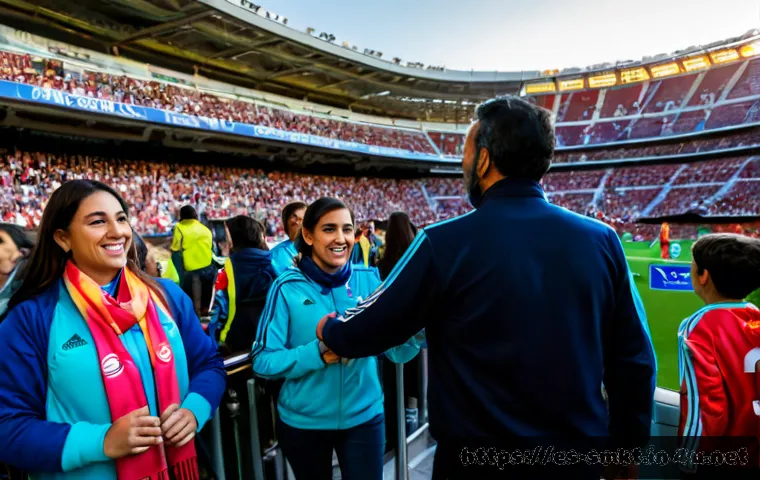 스포츠마케팅에서의 팬 경험 설계 및 운영 사례 - Photorealistic wide-angle scene of a vibrant football stadium fan experience in Madrid, diverse Span...