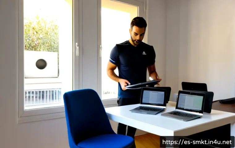 스포츠마케팅 전문가의 개인 브랜드 개발 전략 - Photorealistic sports marketing consultant in a modern Madrid coworking studio, confidently reviewin...